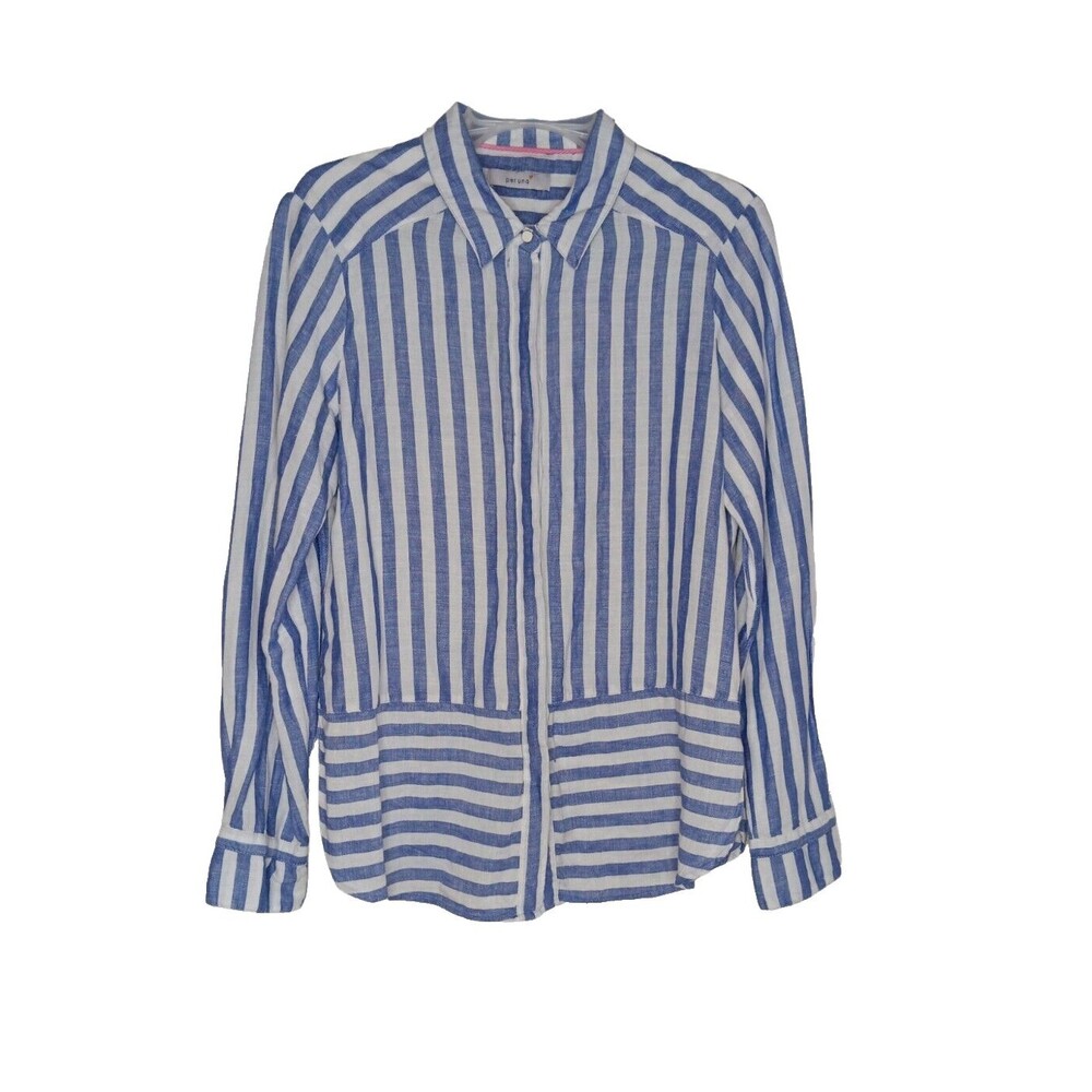 M&S Per Una Women's Top Beachy Mix Linen Button-Up Long Sleeve Shirt Size 12